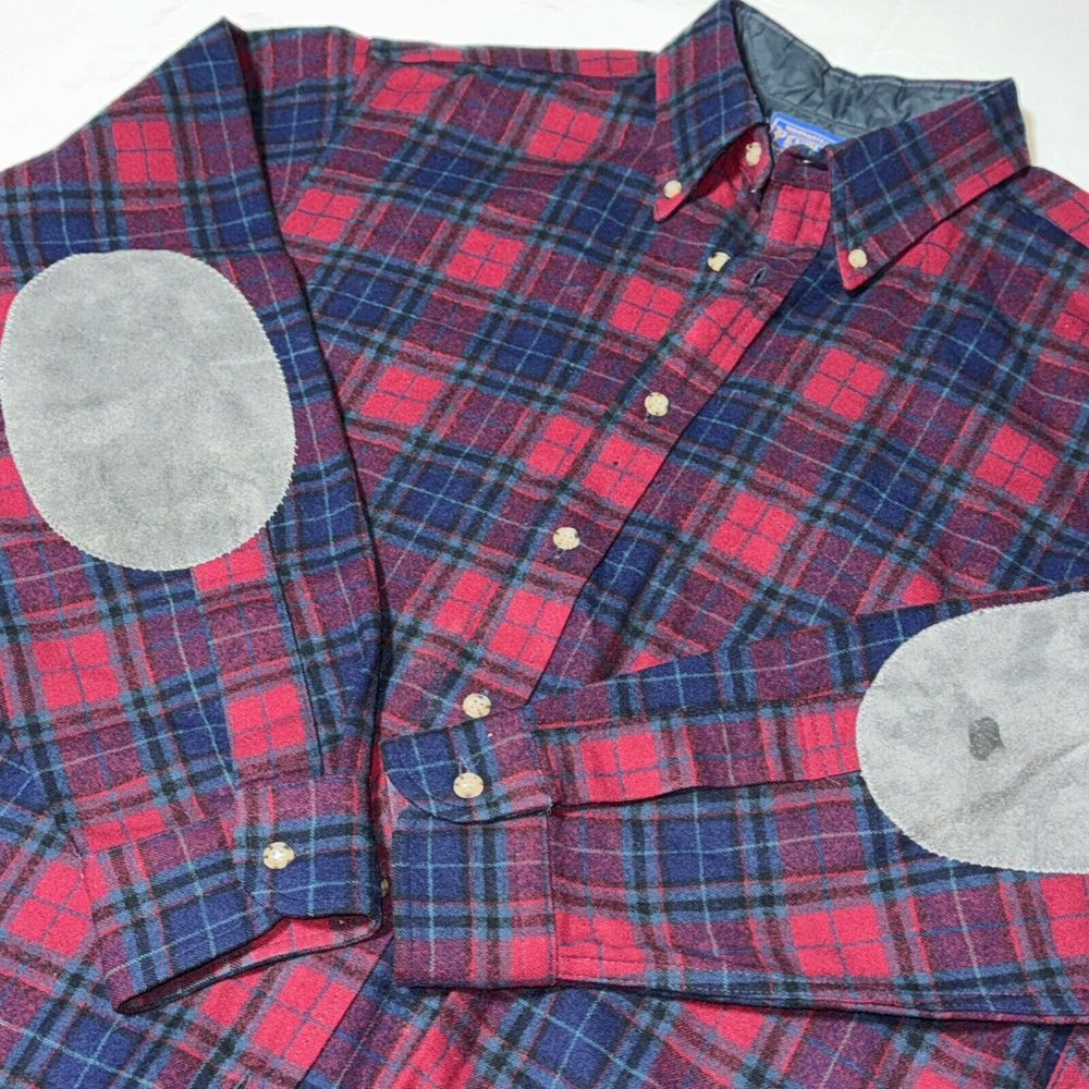 Pendleton Flannel Jacket Mens M Red Plaid Elbow Patches 100% Virgin Wool Vtg 60s
